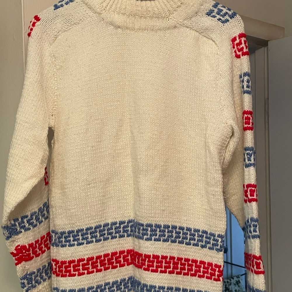 Cozy Knit Sweater - Cream, Blue, and Red